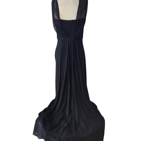 Ann Taylor Asymmetrical Prom Flowy   Black Chiffon Sleek Maxi Dress Size 8 - Picture 14 of 16